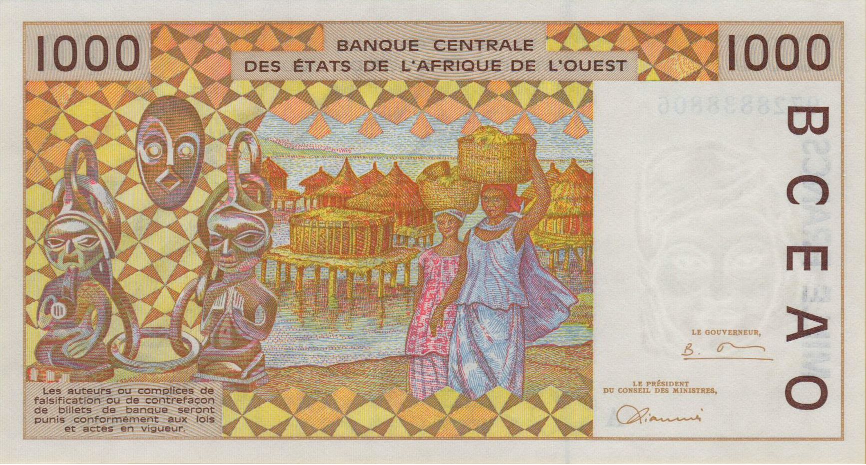 Ivory Coast (W.A.S) 1000 1997 UNC P-111A/g